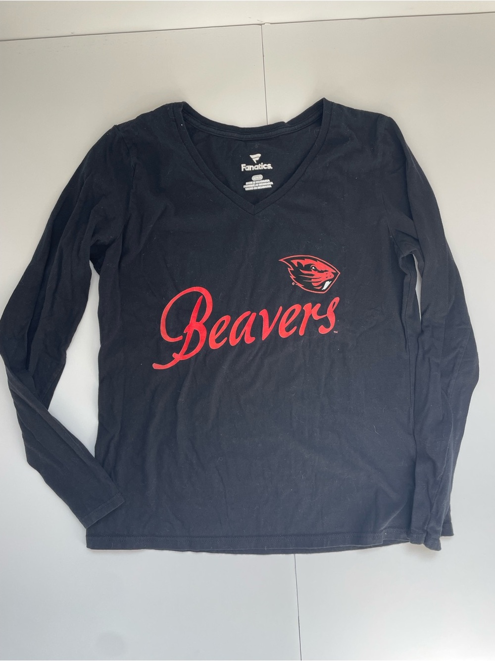 Fanatics Black and Orange Oregon State Beavers V-Neck Long Sleeve Tee